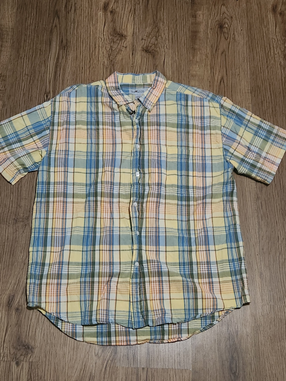 Men's Short-Sleeve Plaid Button-Up Shirt - Yellow Multi